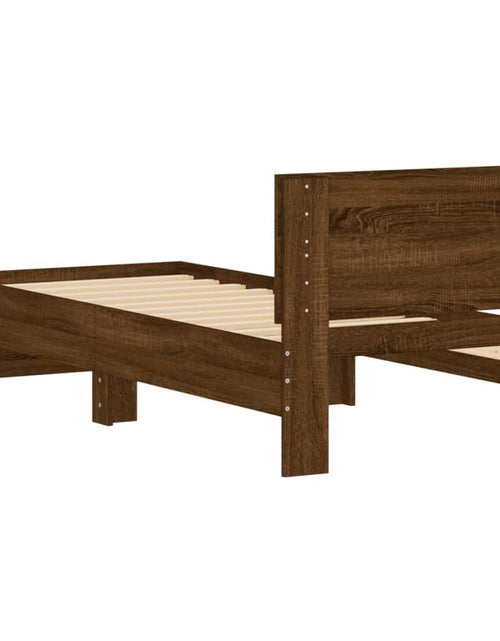 Загрузите изображение в средство просмотра галереи, Cadru de pat cu tăblie stejar maro 75x190 cm lemn prelucrat - Lando
