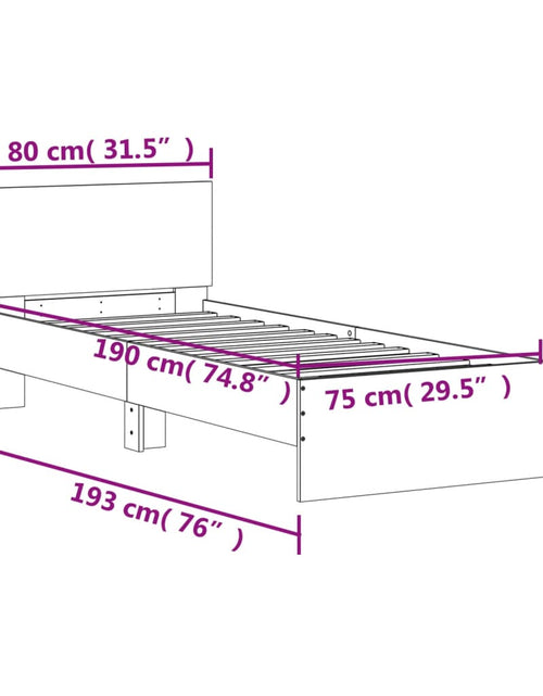 Încărcați imaginea în vizualizatorul Galerie, Cadru de pat cu tăblie stejar maro 75x190 cm lemn prelucrat - Lando
