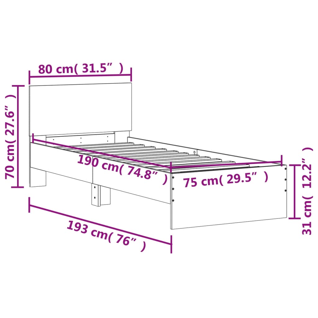 Cadru de pat cu tăblie stejar maro 75x190 cm lemn prelucrat - Lando