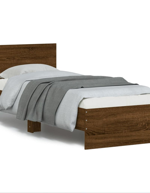 Загрузите изображение в средство просмотра галереи, Cadru de pat cu tăblie stejar maro 75x190 cm lemn prelucrat - Lando
