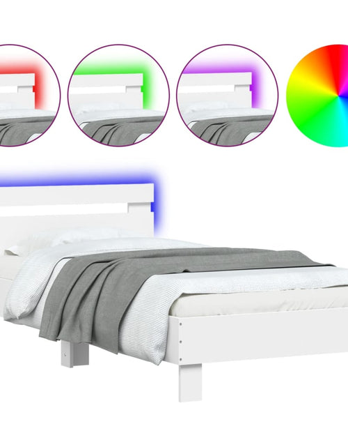Загрузите изображение в средство просмотра галереи, Cadru de pat cu tăblie și lumini LED, alb, 90x200 cm - Lando
