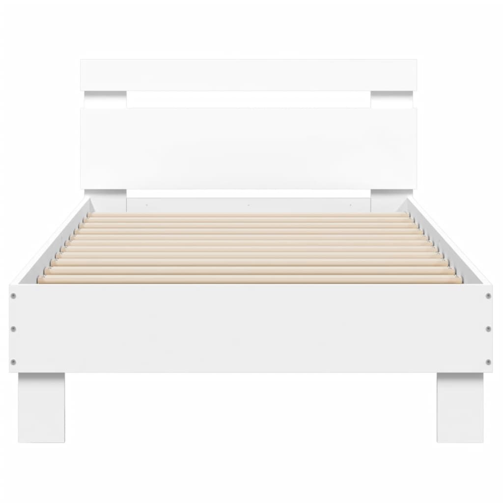 Cadru de pat cu tăblie și lumini LED, alb, 75x190 cm - Lando
