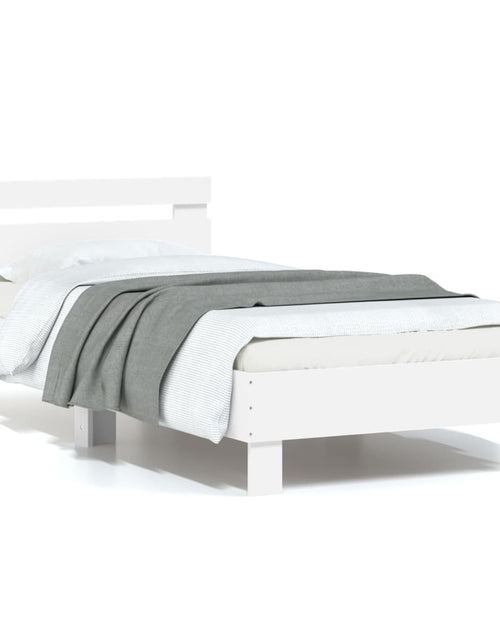 Încărcați imaginea în vizualizatorul Galerie, Cadru de pat cu tăblie și lumini LED, alb, 75x190 cm - Lando

