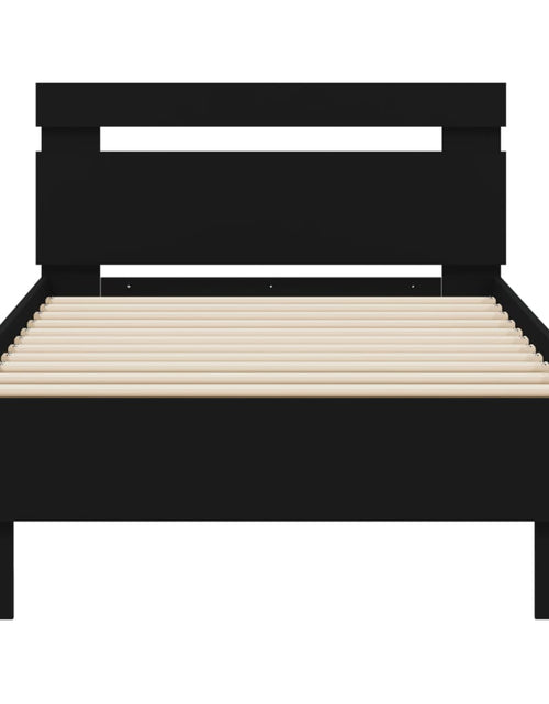 Загрузите изображение в средство просмотра галереи, Cadru de pat cu tăblie și lumini LED, negru, 75x190 cm - Lando

