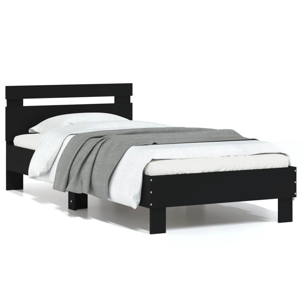Cadru de pat cu tăblie și lumini LED, negru, 75x190 cm - Lando