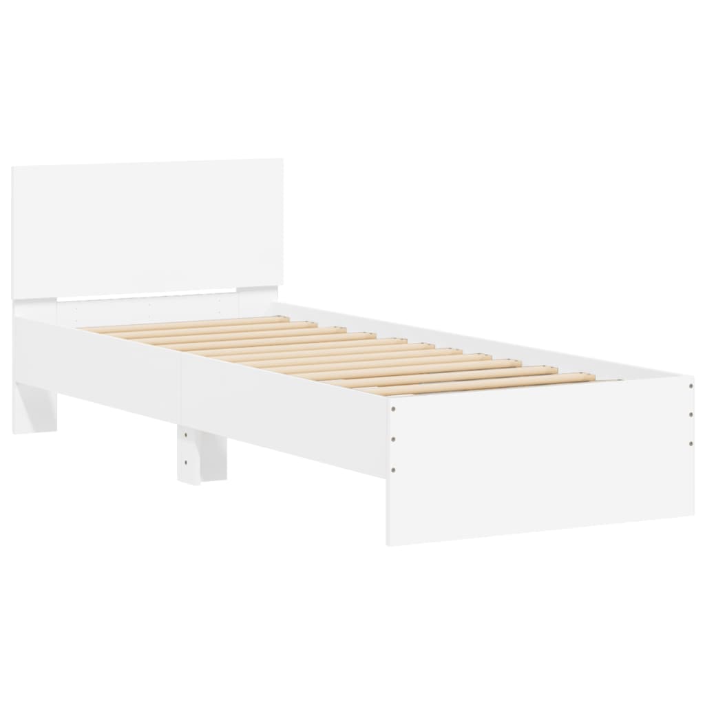 Cadru de pat cu tăblie și lumini LED, alb, 90x200 cm - Lando