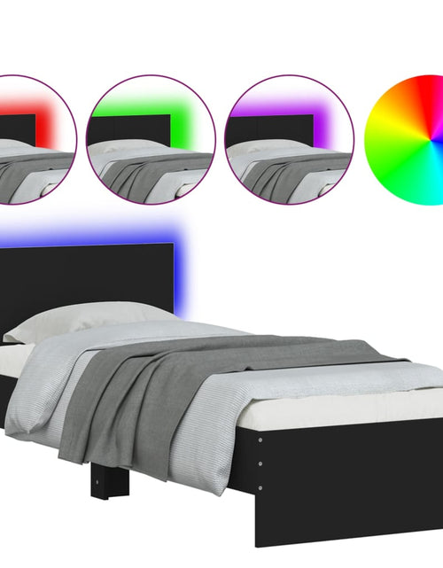 Загрузите изображение в средство просмотра галереи, Cadru de pat cu tăblie și lumini LED, negru, 90x200 cm - Lando
