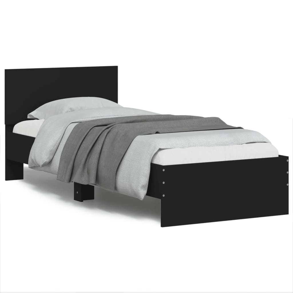 Cadru de pat cu tăblie și lumini LED, negru, 90x200 cm - Lando