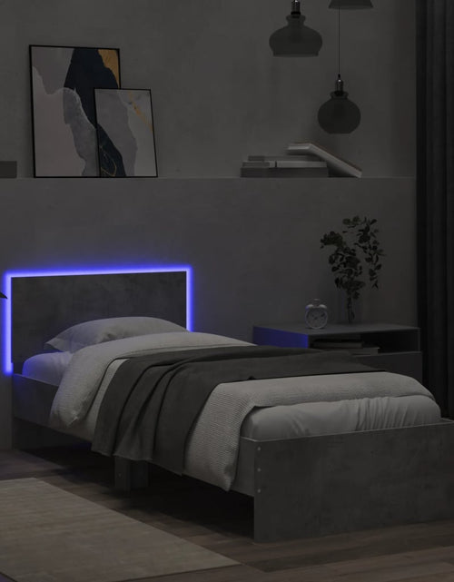 Загрузите изображение в средство просмотра галереи, Cadru de pat cu tăblie și lumini LED, gri beton, 90x200 cm - Lando
