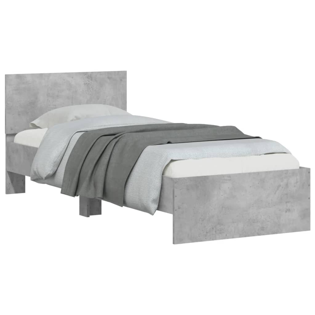 Cadru de pat cu tăblie și lumini LED, gri beton, 90x200 cm - Lando