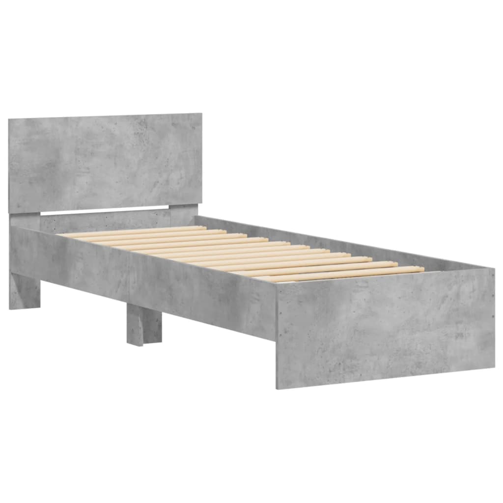 Cadru de pat cu tăblie și lumini LED, gri beton, 90x200 cm - Lando
