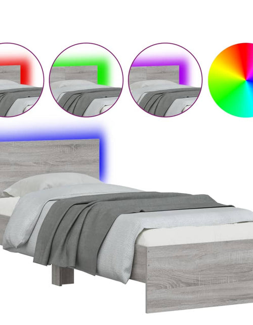 Загрузите изображение в средство просмотра галереи, Cadru de pat cu tăblie și lumini LED, gri sonoma, 90x200 cm - Lando
