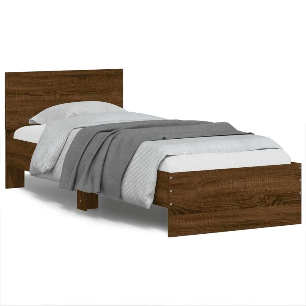 Cadru de pat cu tăblie și lumini LED, stejar maro, 90x200 cm - Lando