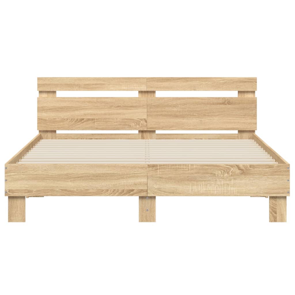 Cadru de pat cu tăblie stejar sonoma 150x200 cm lemn prelucrat - Lando