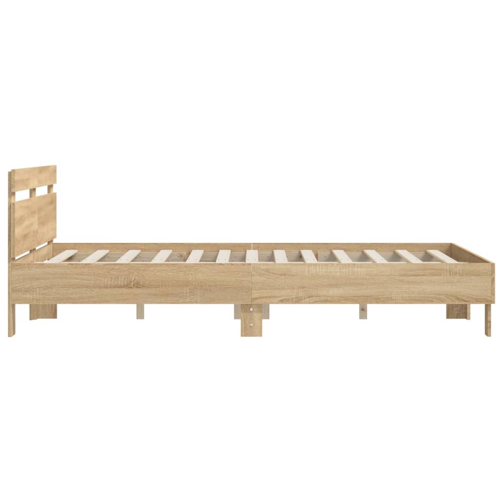 Cadru de pat cu tăblie stejar sonoma 150x200 cm lemn prelucrat - Lando
