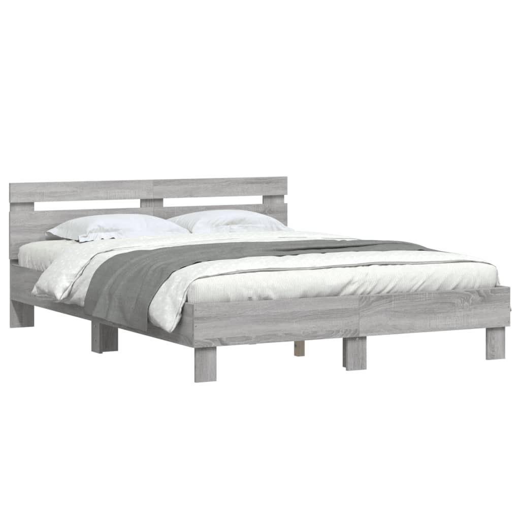 Cadru de pat cu tăblie gri sonoma 140x190 cm lemn prelucrat - Lando