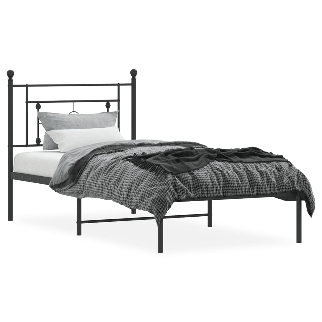 Cadru de pat metalic cu tăblie, negru, 90x190 cm - Lando