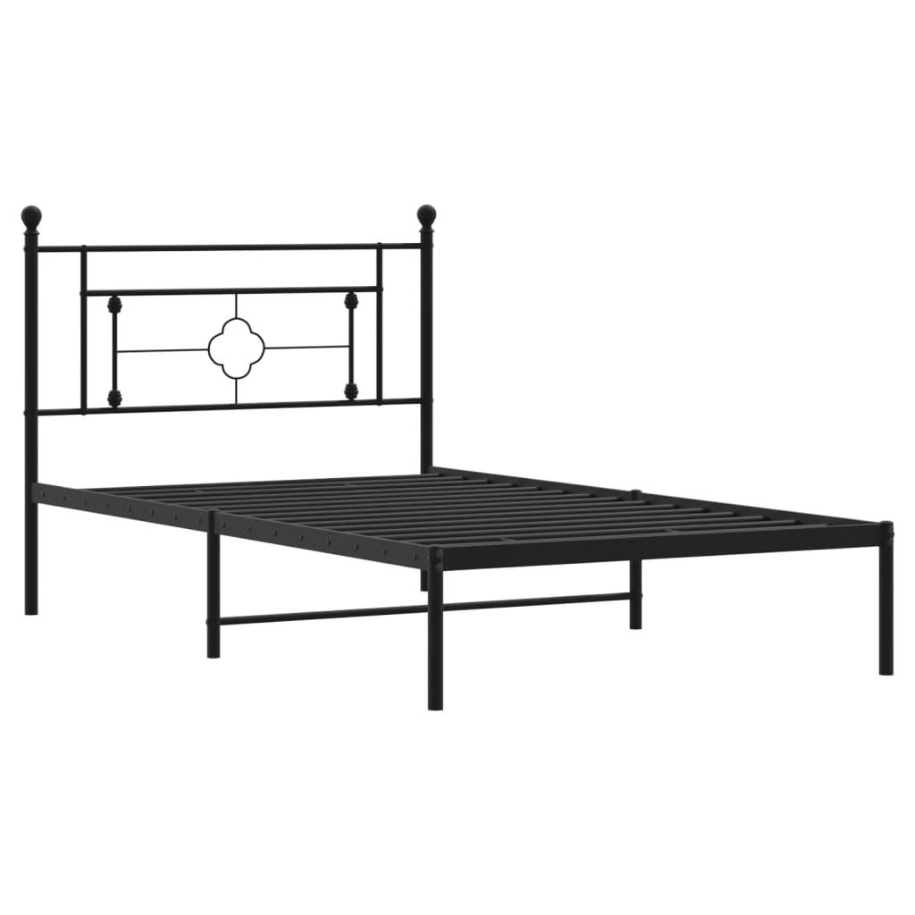 Cadru de pat din metal cu tăblie, negru, 107x203 cm - Lando