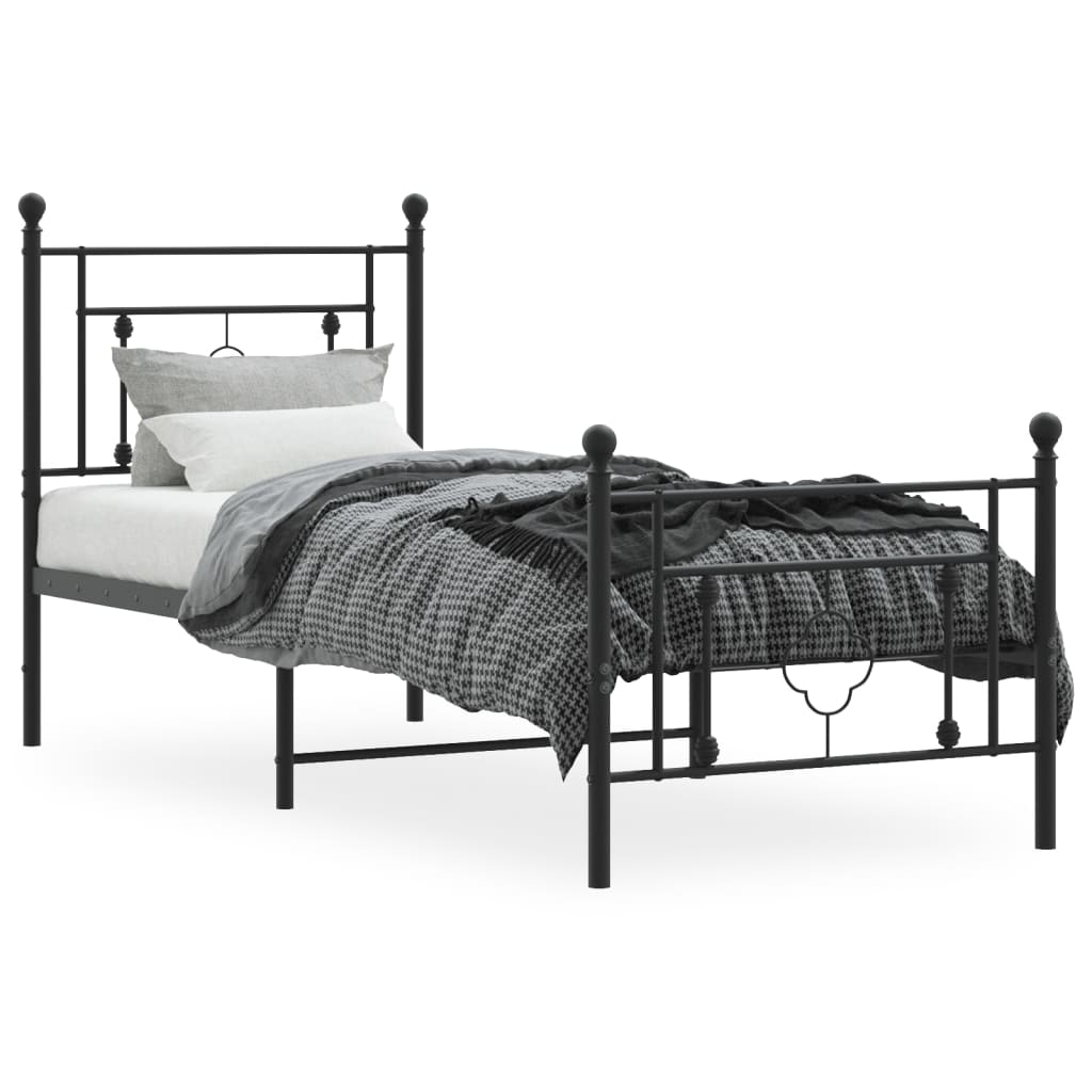 Cadru pat metalic cu tăblii de cap/picioare, negru, 75x190 cm - Lando