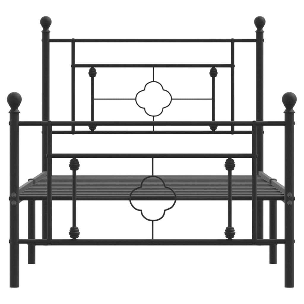 Cadru pat metalic cu tăblii de cap/picioare, negru, 100x200 cm - Lando