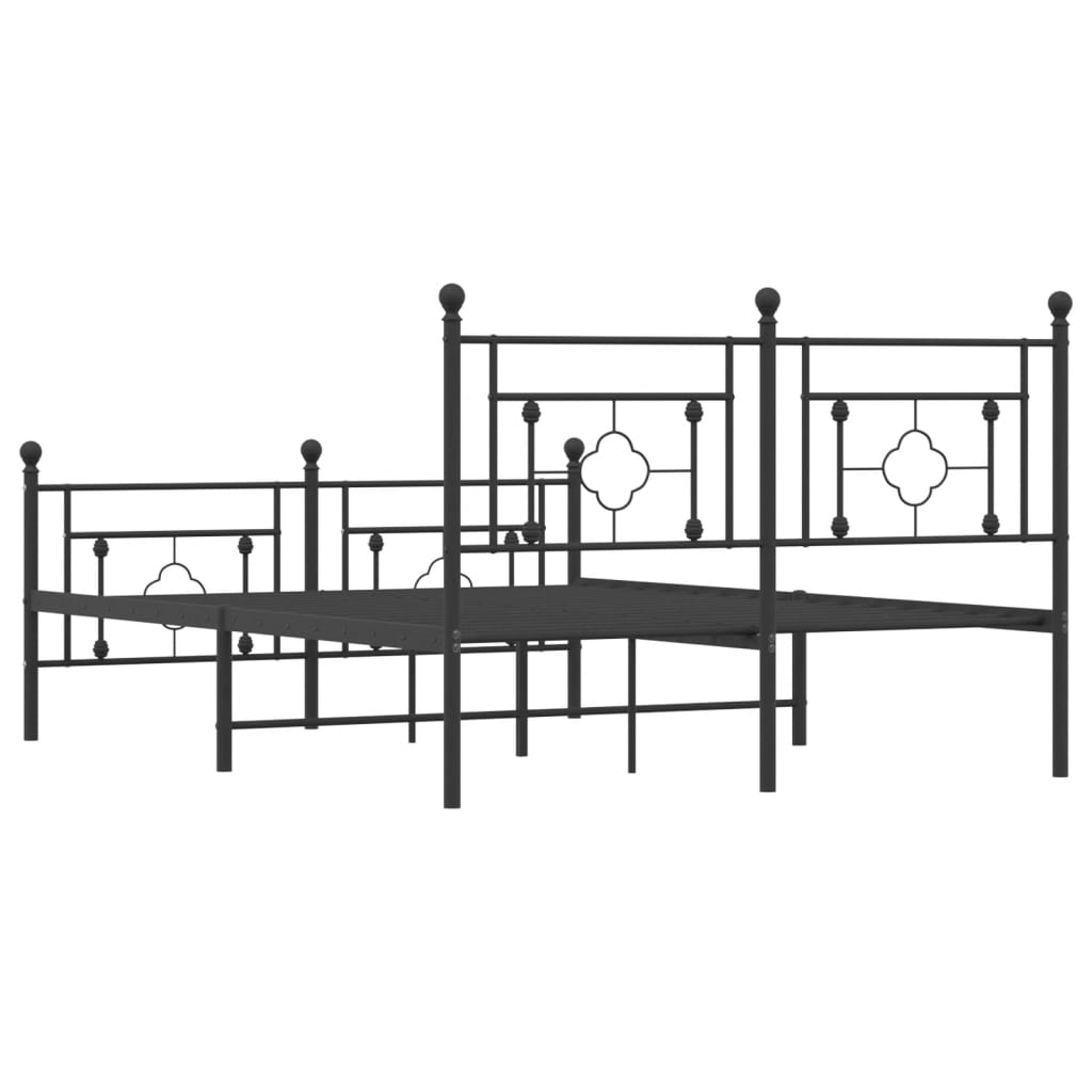 Cadru pat metalic cu tăblie de cap/picioare, negru, 135x190 cm - Lando