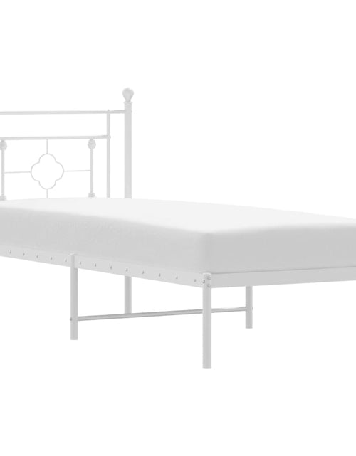 Încărcați imaginea în vizualizatorul Galerie, Cadru de pat metalic cu tăblie, alb, 75x190 cm - Lando
