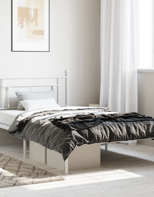 Загрузите изображение в средство просмотра галереи, Cadru de pat din metal cu tăblie, alb, 107x203 cm - Lando
