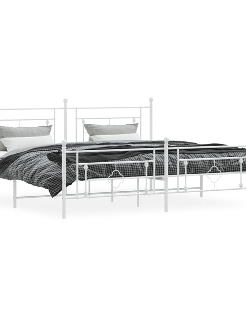 Încărcați imaginea în vizualizatorul Galerie, Cadru de pat metalic cu tăblie de cap/picioare, alb, 193x203 cm - Lando
