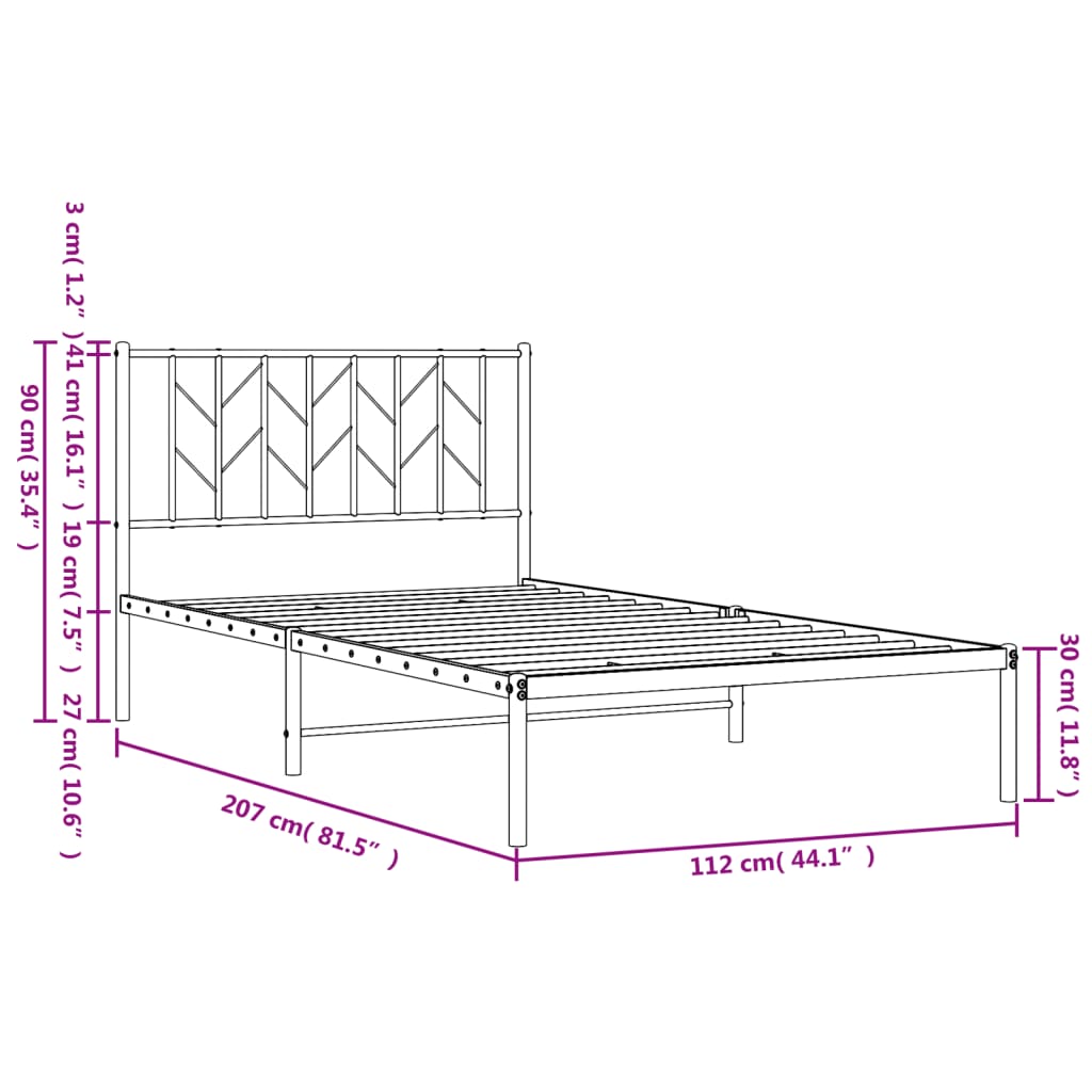 Cadru de pat din metal cu tăblie, alb, 107x203 cm - Lando