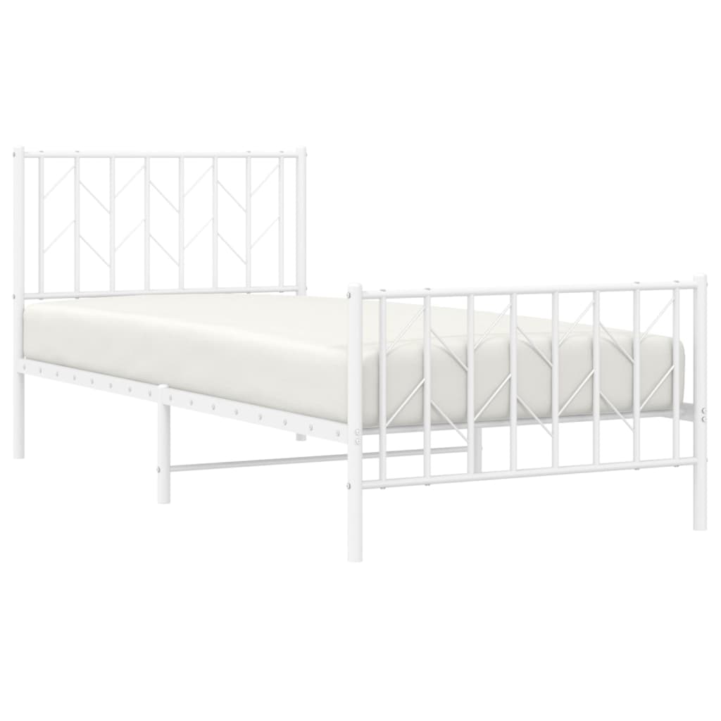 Cadru de pat metalic cu tăblie de cap/picioare , alb, 90x190 cm - Lando