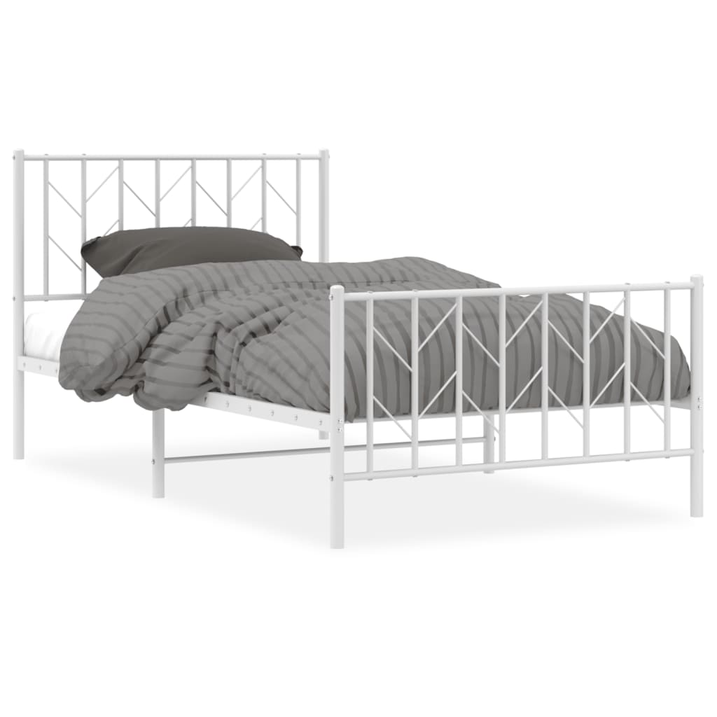 Cadru de pat metalic cu tăblie de cap/picioare  alb, 100x200 cm - Lando