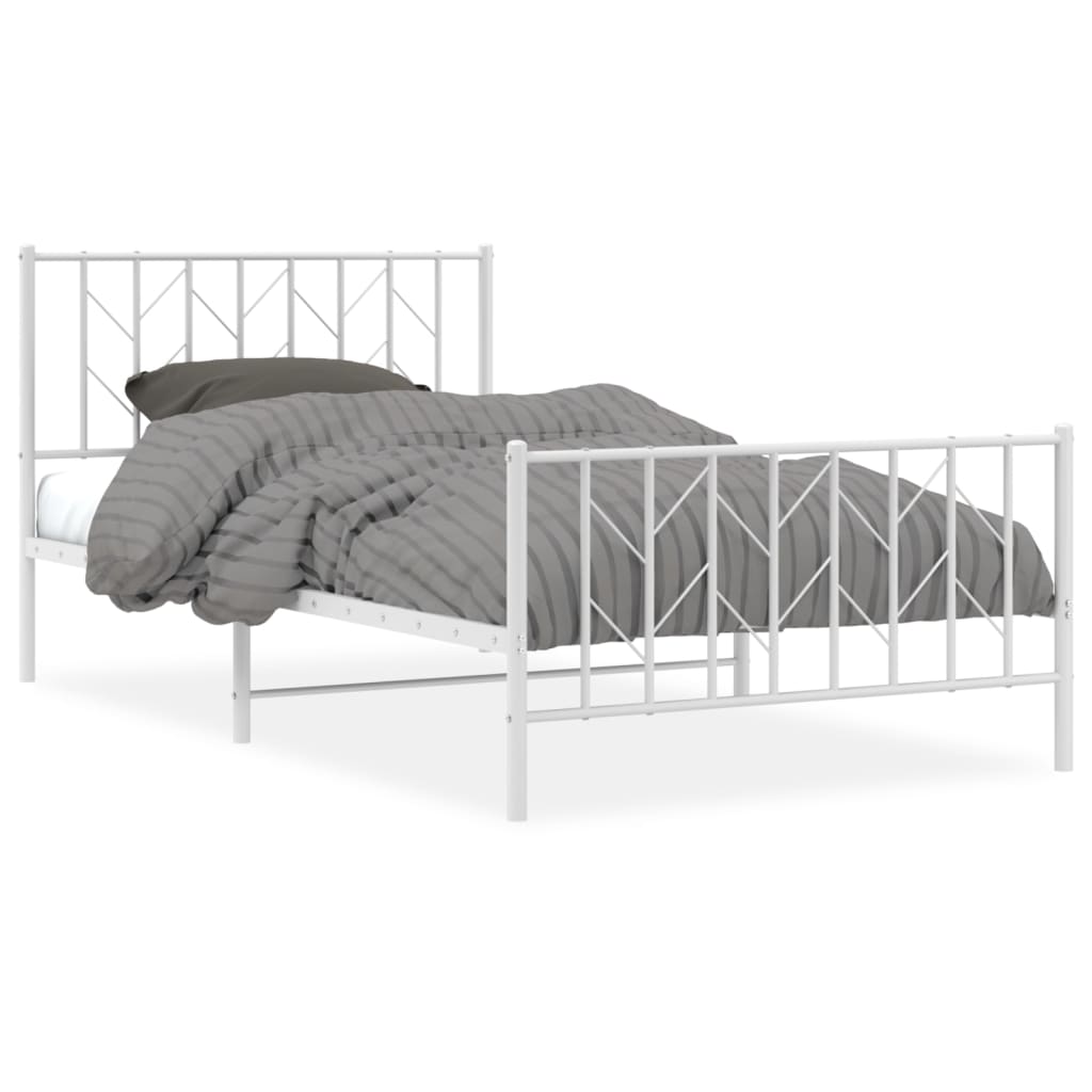 Cadru de pat metalic cu tăblie de cap/picioare alb 107x203 cm - Lando