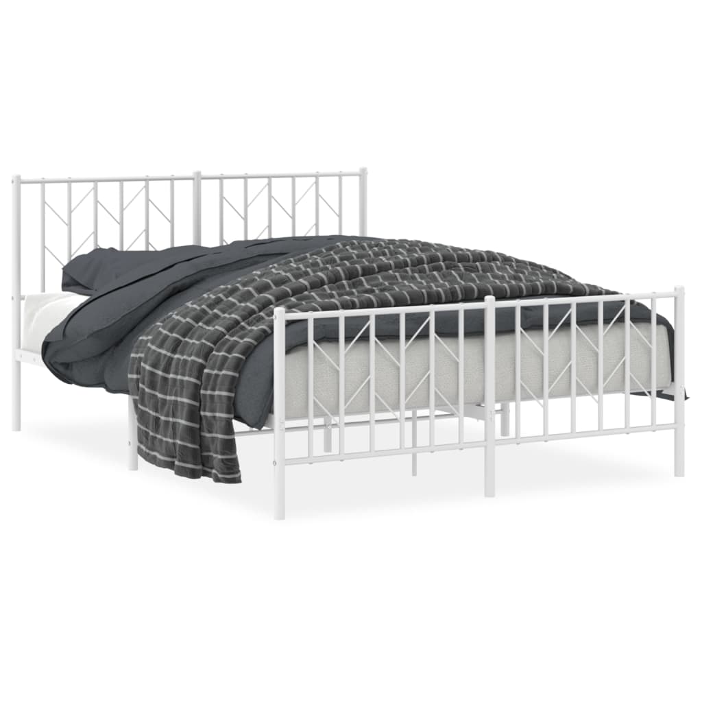 Cadru pat metalic cu tăblie de cap/picioare , alb, 135x190 cm - Lando