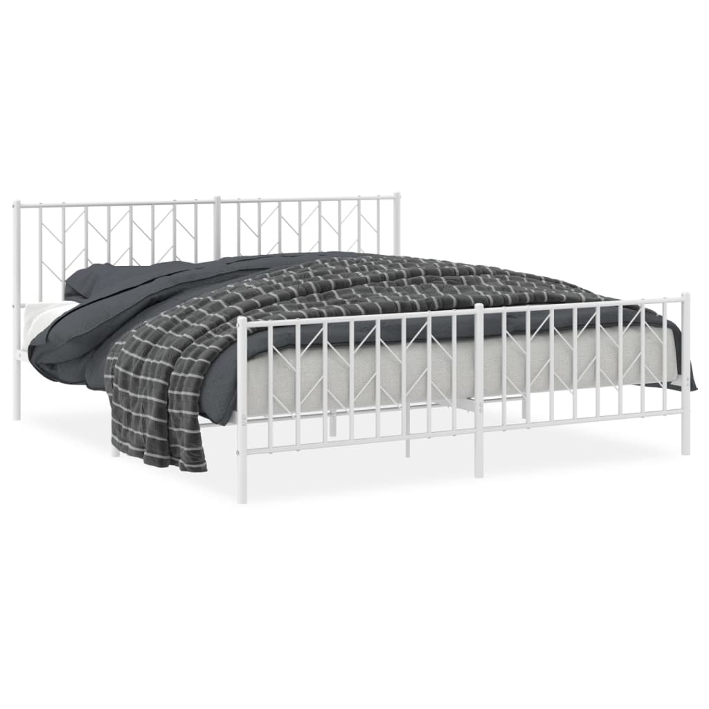 Cadru pat metalic cu tăblie de cap/picioare , alb, 183x213 cm - Lando