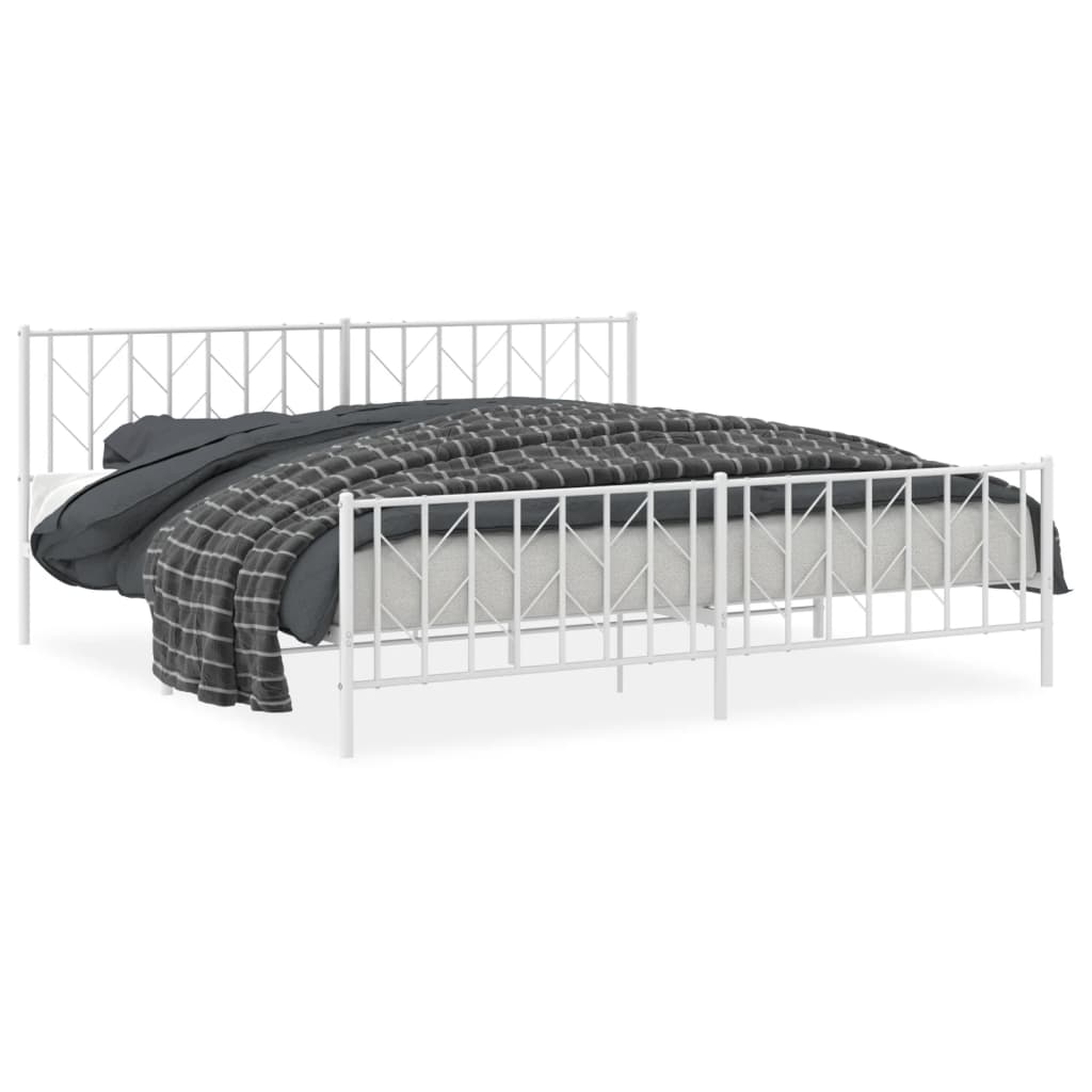 Cadru pat metalic cu tăblie de cap/picioare , alb, 200x200 cm - Lando