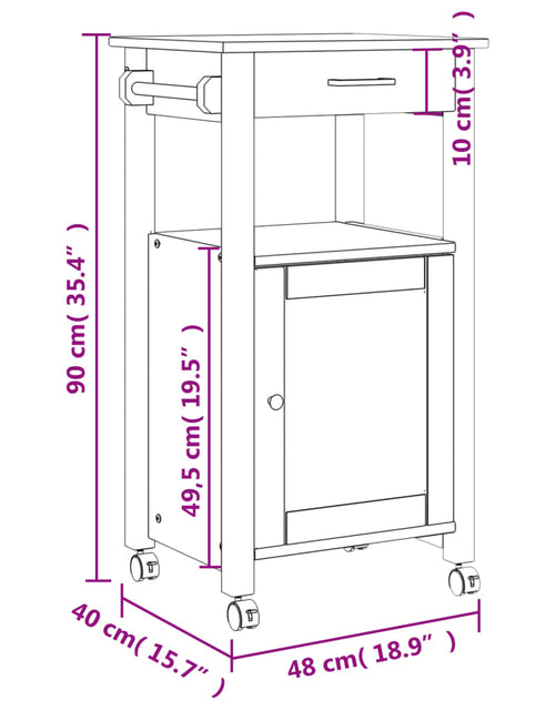 Încărcați imaginea în vizualizatorul Galerie, Cărucior de bucătărie „MONZA”, 48x40x90 cm, lemn masiv de pin - Lando
