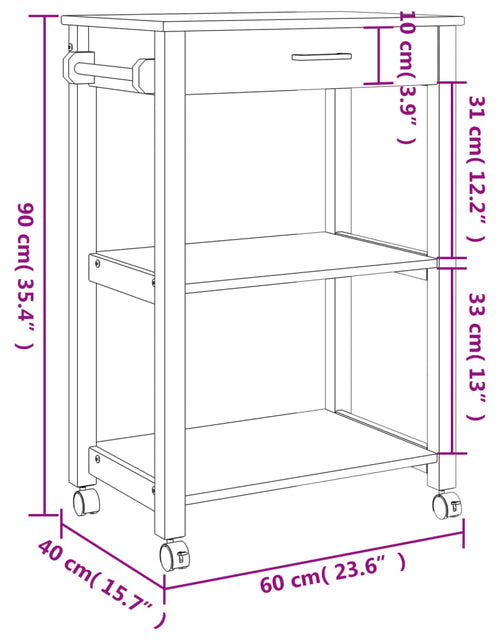Încărcați imaginea în vizualizatorul Galerie, Cărucior de bucătărie „MONZA”, 60x40x90 cm, lemn masiv de pin - Lando
