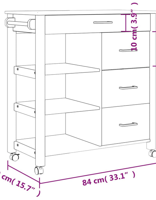 Încărcați imaginea în vizualizatorul Galerie, Cărucior de bucătărie „MONZA”, 84x40x90 cm, lemn masiv de pin - Lando
