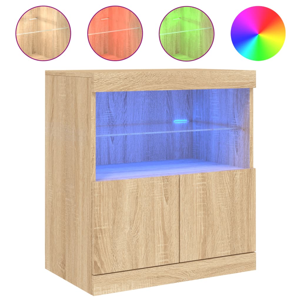 Servantă cu lumini LED, stejar sonoma, 60x37x67 cm - Lando