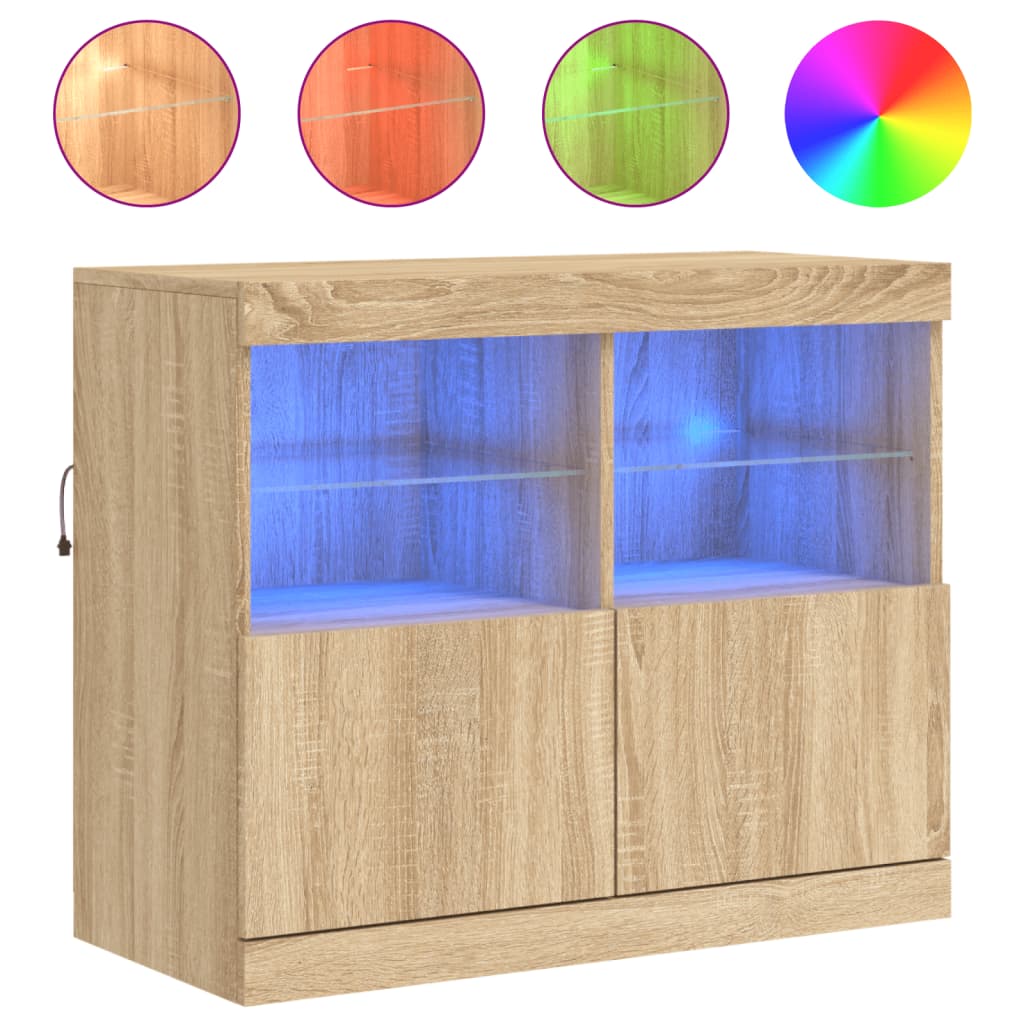 Servantă cu lumini LED, stejar sonoma, 81x37x67 cm - Lando