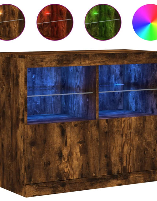 Încărcați imaginea în vizualizatorul Galerie, Servantă cu lumini LED, stejar fumuriu, 81x37x67 cm - Lando
