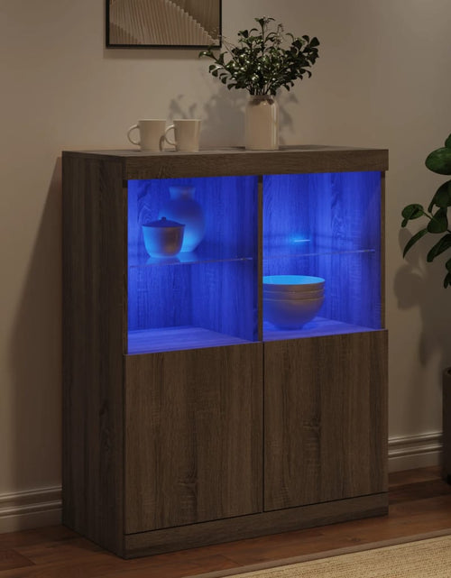 Загрузите изображение в средство просмотра галереи, Servantă cu lumini LED, gri sonoma, 81x37x100 cm - Lando
