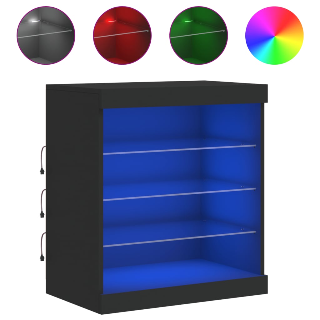 Servantă cu lumini LED, negru, 60,5x37x67 cm - Lando