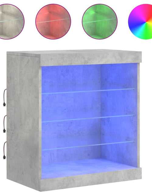 Загрузите изображение в средство просмотра галереи, Servantă cu lumini LED, gri beton, 60,5x37x67 cm - Lando
