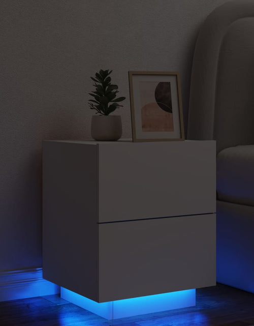 Загрузите изображение в средство просмотра галереи, Noptieră cu lumini LED, alb, lemn prelucrat - Lando
