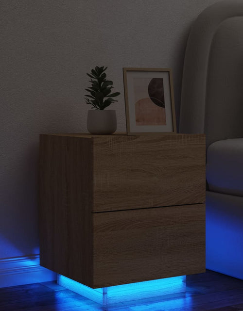 Загрузите изображение в средство просмотра галереи, Noptieră cu lumini LED, stejar sonoma, lemn prelucrat - Lando
