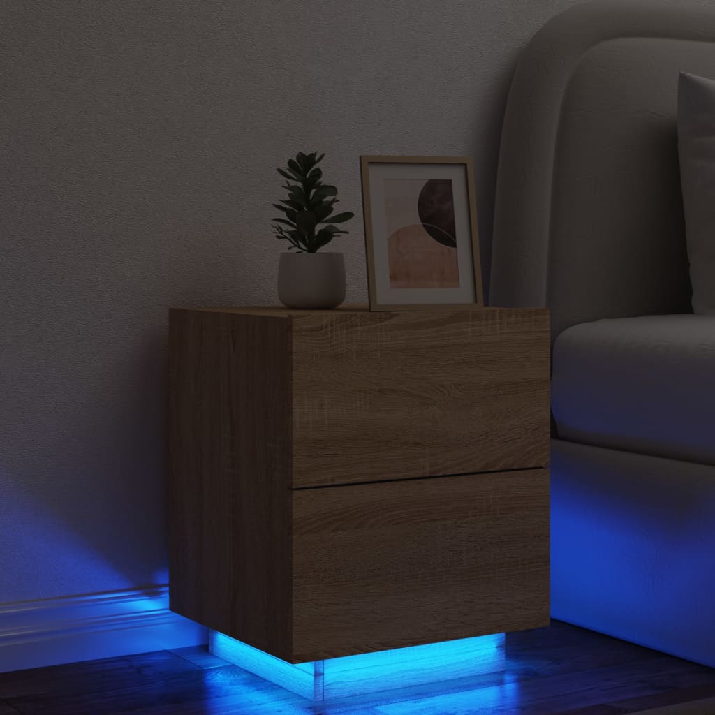 Noptieră cu lumini LED, stejar sonoma, lemn prelucrat - Lando