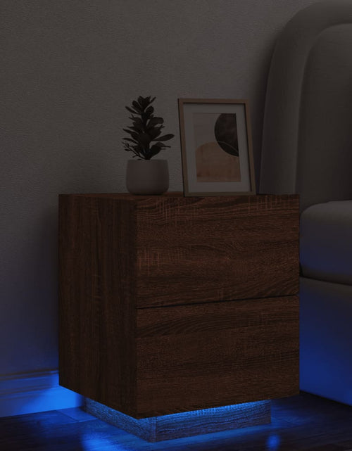 Încărcați imaginea în vizualizatorul Galerie, Noptieră cu lumini LED, stejar maro, lemn prelucrat - Lando
