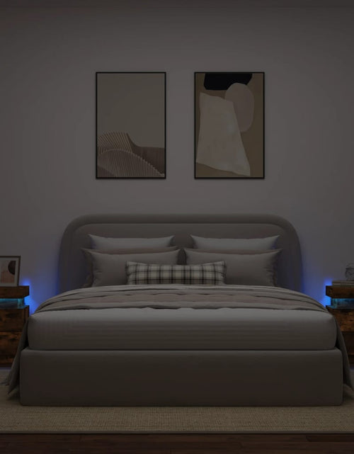 Încărcați imaginea în vizualizatorul Galerie, Noptiere cu lumini LED, 2 buc., stejar fumuriu, 35x39x55 cm - Lando
