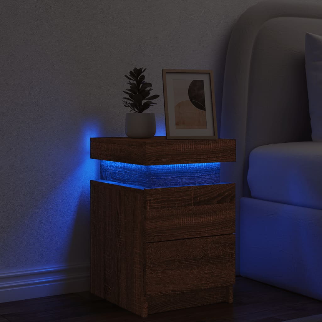 Noptieră cu lumini LED, stejar maro, 35x39x55 cm - Lando